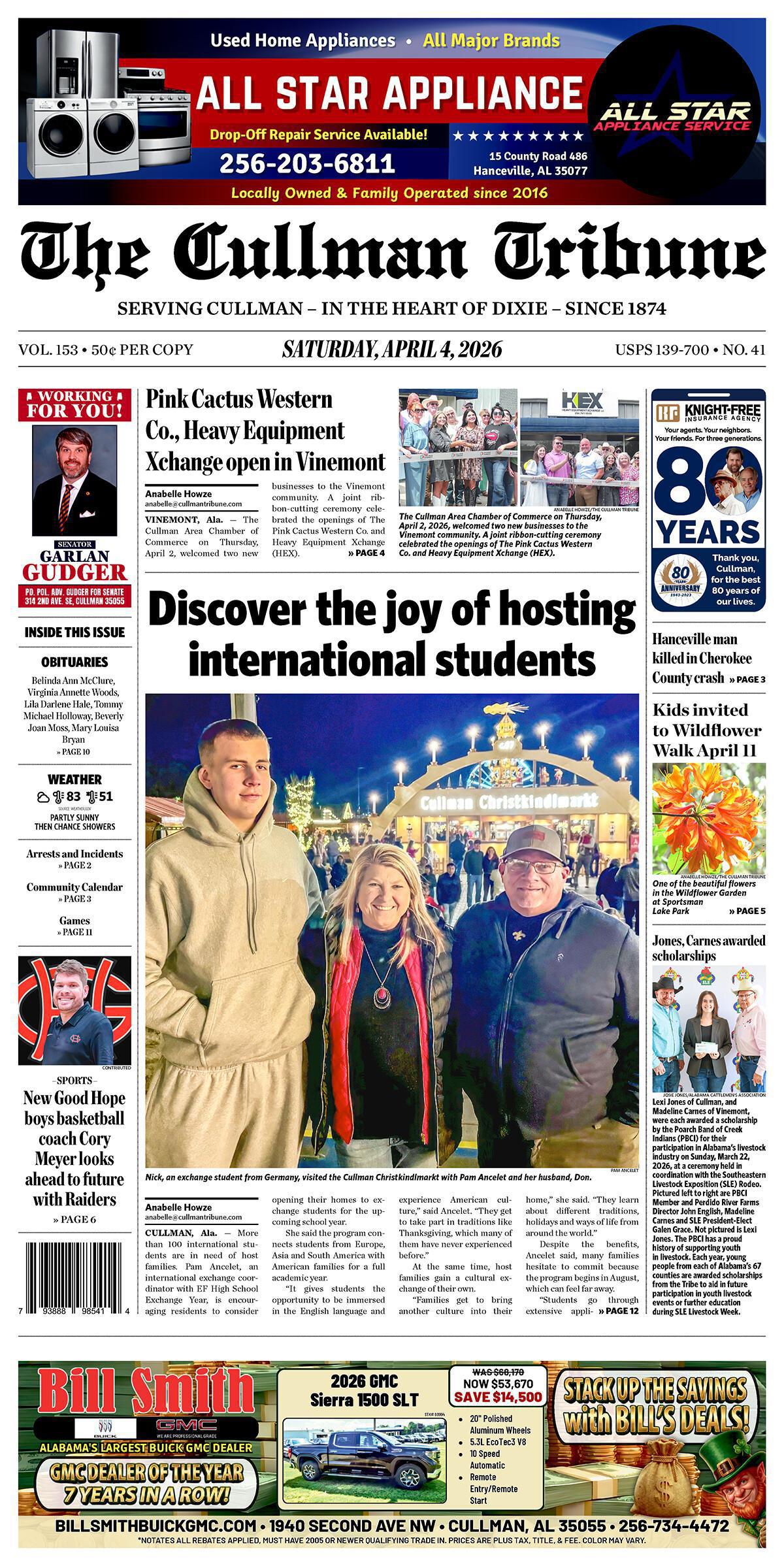 Good Morning Cullman! The 04-04-2026 edition of the Cullman Tribune is now ready to view.