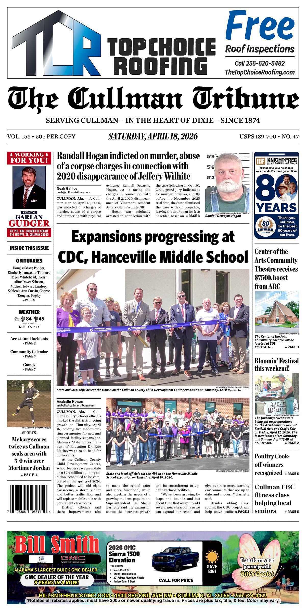 Good Morning Cullman! The 04-18-2026 edition of the Cullman Tribune is now ready to view.