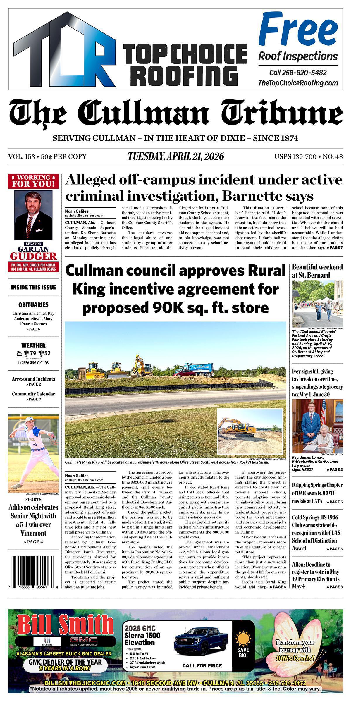 Good Morning Cullman! The 04-21-2026 edition of the Cullman Tribune is now ready to view.