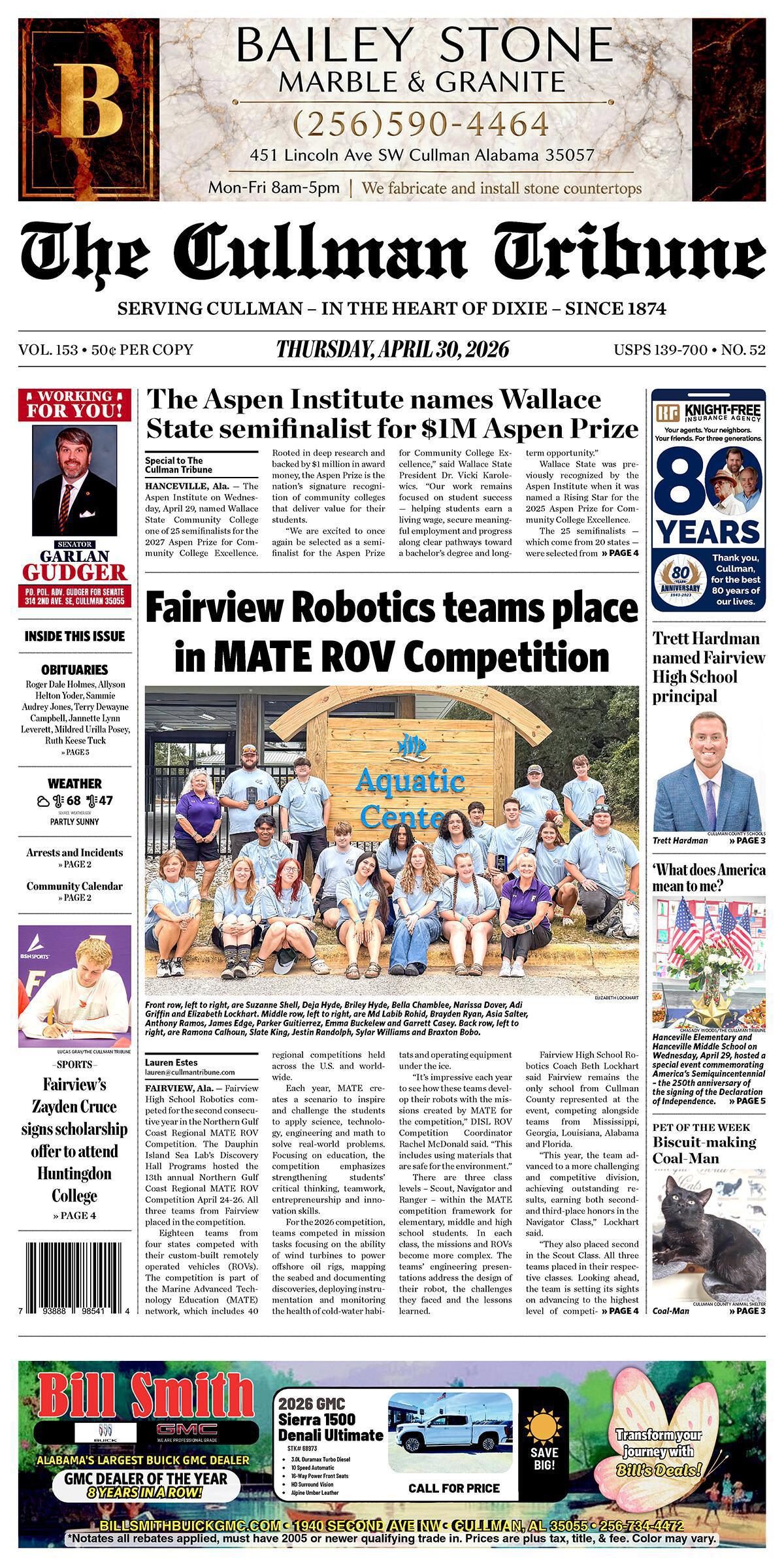 Good Morning Cullman! The 04-30-2026 edition of the Cullman Tribune is now ready to view.