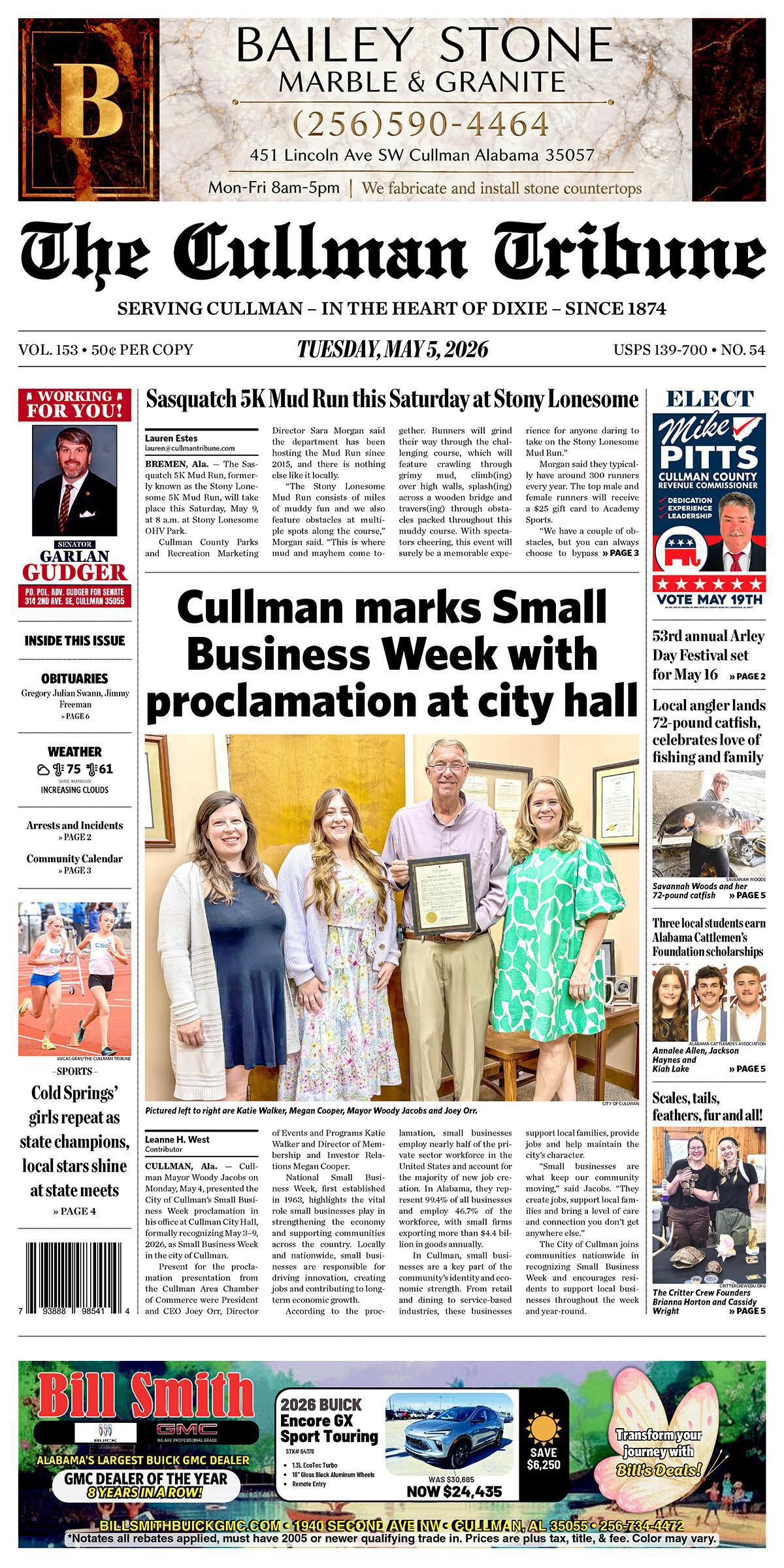 Good Morning Cullman! The 05-05-2026 edition of the Cullman Tribune is now ready to view.