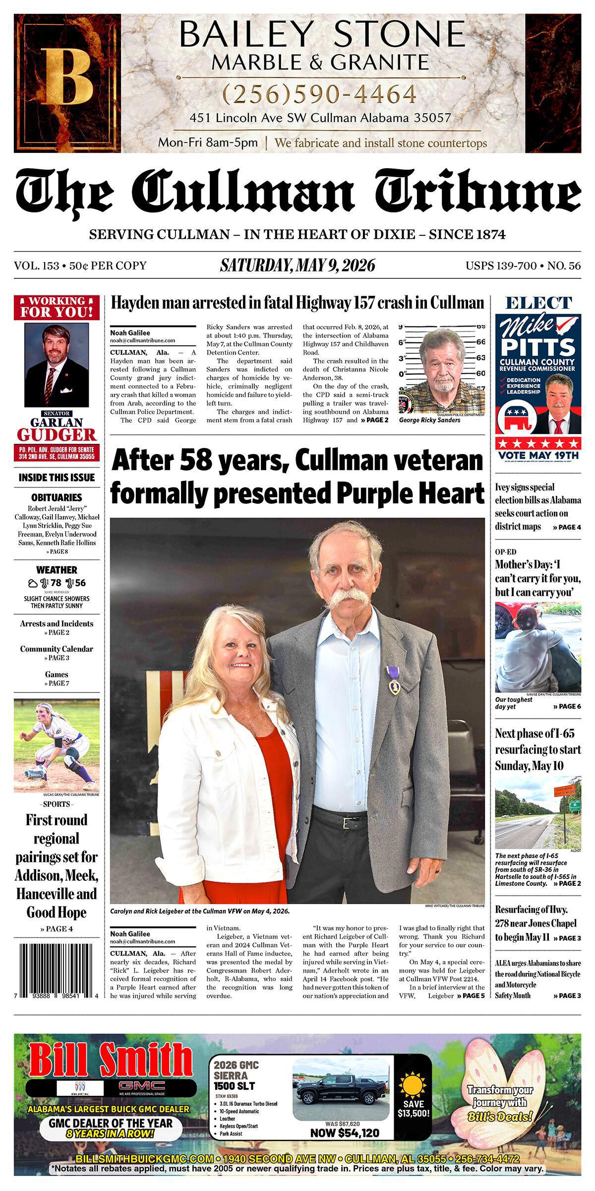 Good Morning Cullman! The 05-09-2026 edition of the Cullman Tribune is now ready to view.