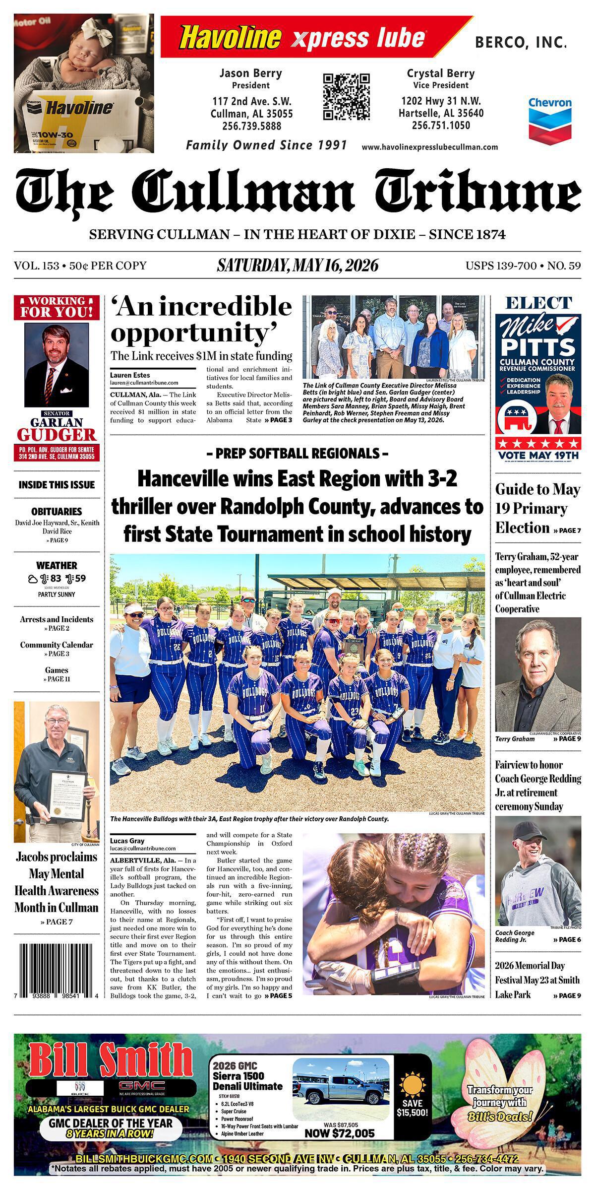 Good Morning Cullman! The 05-16-2026 edition of the Cullman Tribune is now ready to view.