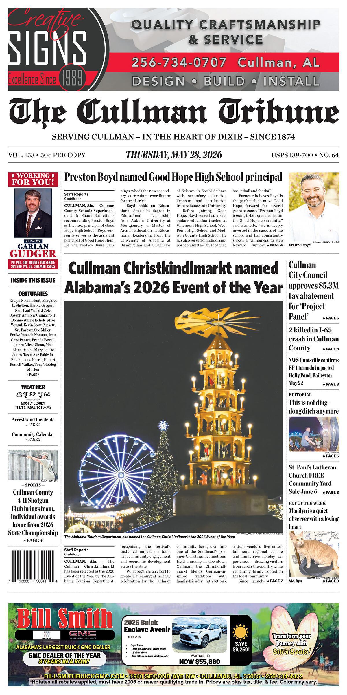 Good Morning Cullman! The 05-28-2026 edition of the Cullman Tribune is now ready to view.