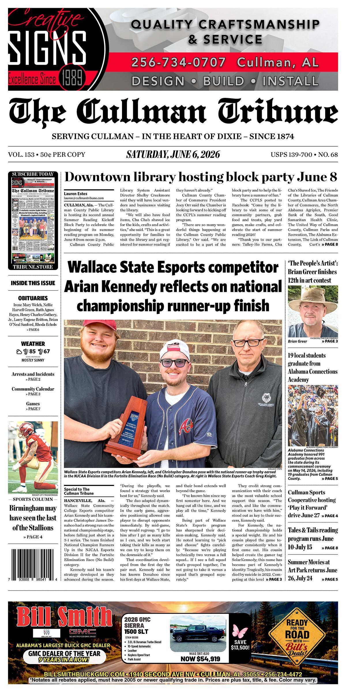 Good Morning Cullman! The 06-06-2026 edition of the Cullman Tribune is now ready to view.