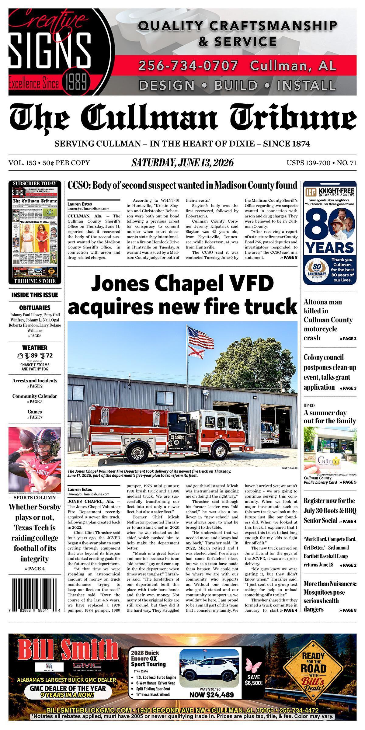 Good Morning Cullman! The 06-13-2026 edition of the Cullman Tribune is now ready to view.