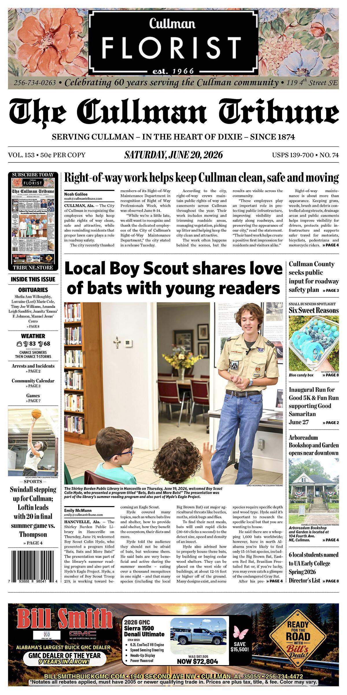Good Morning Cullman! The 06-20-2026 edition of the Cullman Tribune is now ready to view.