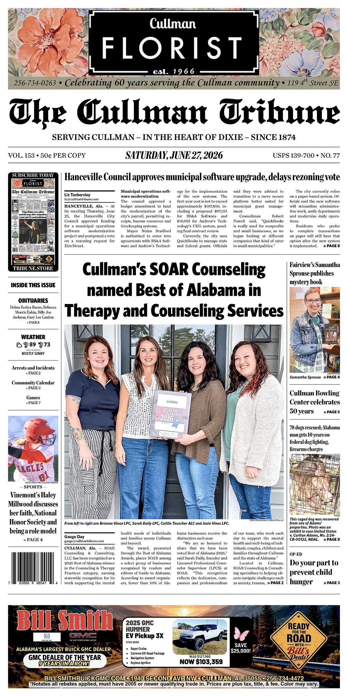 Good Morning Cullman! The 06-27-2026 edition of the Cullman Tribune is now ready to view.