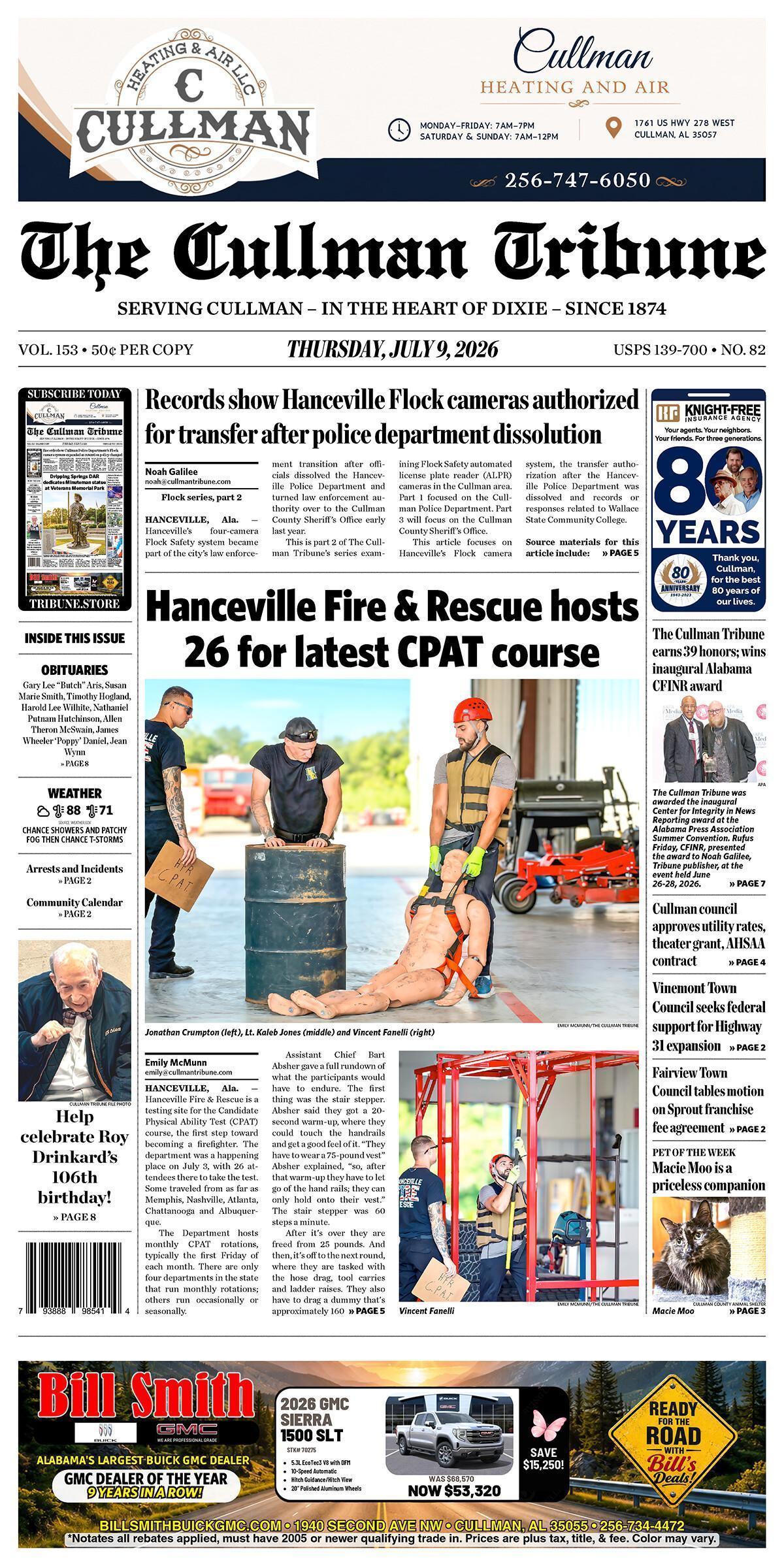 Good Morning Cullman! The 07-09-2026 edition of the Cullman Tribune is now ready to view.