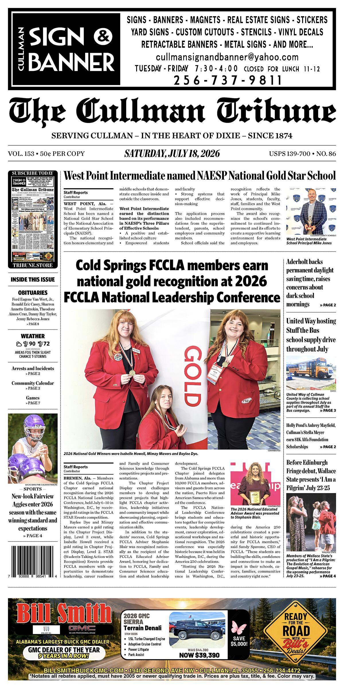 Good Morning Cullman! The 07-18-2026 edition of the Cullman Tribune is now ready to view.