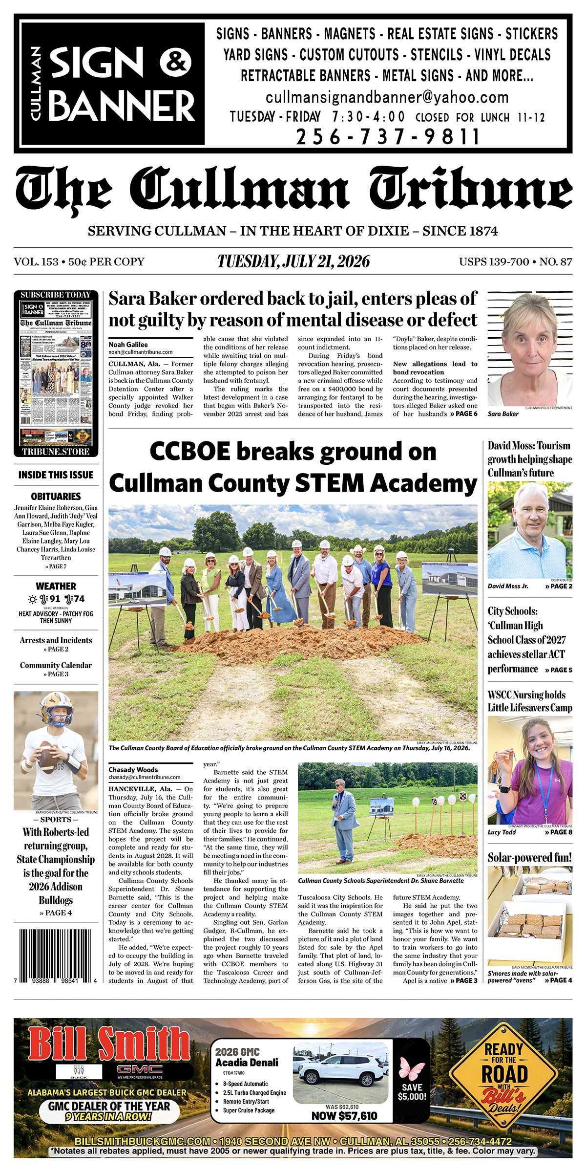 Good Morning Cullman! The 07-21-2026 edition of the Cullman Tribune is now ready to view.