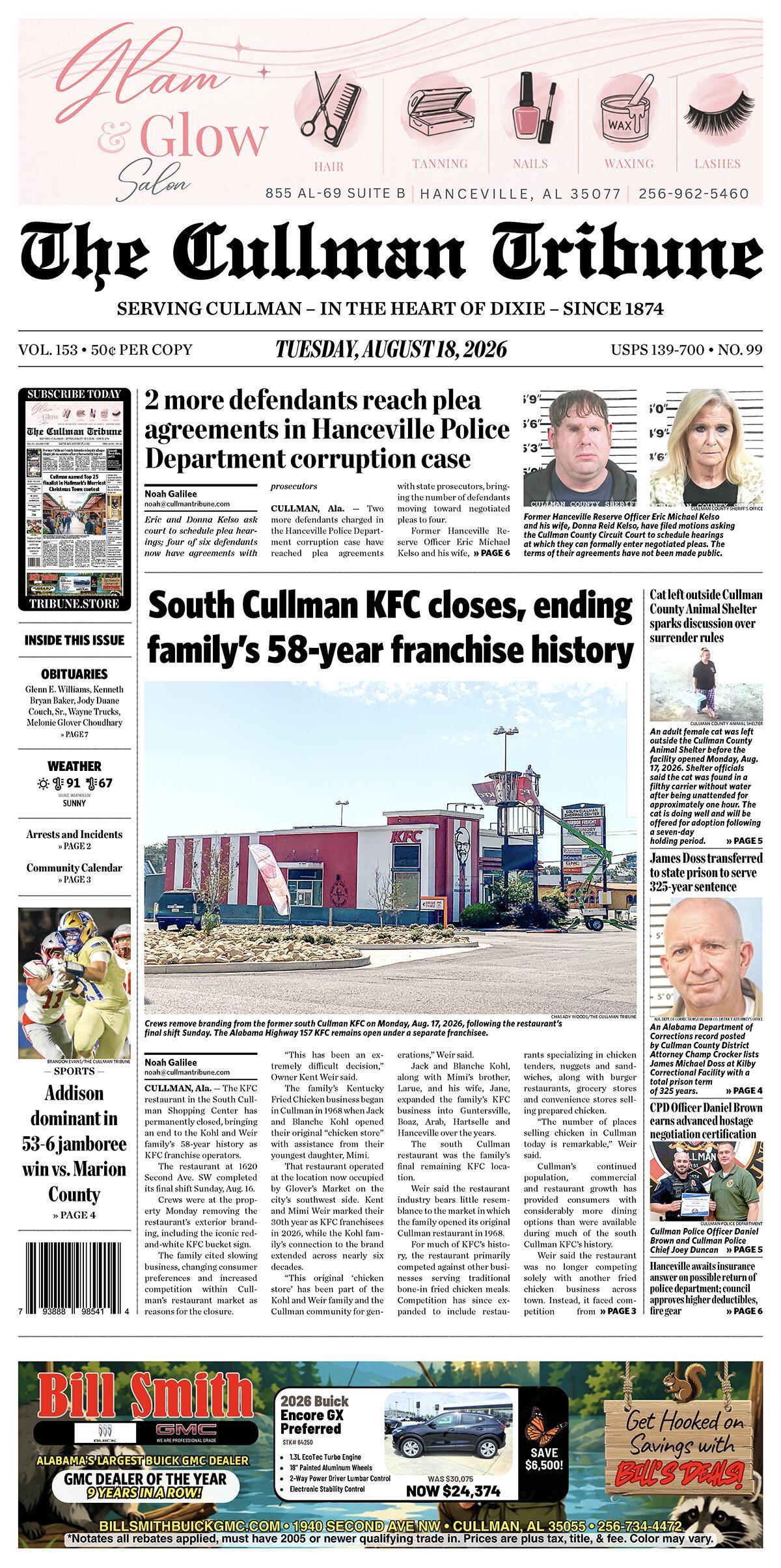 Good Morning Cullman! The 08-18-2026 edition of the Cullman Tribune is now ready to view.