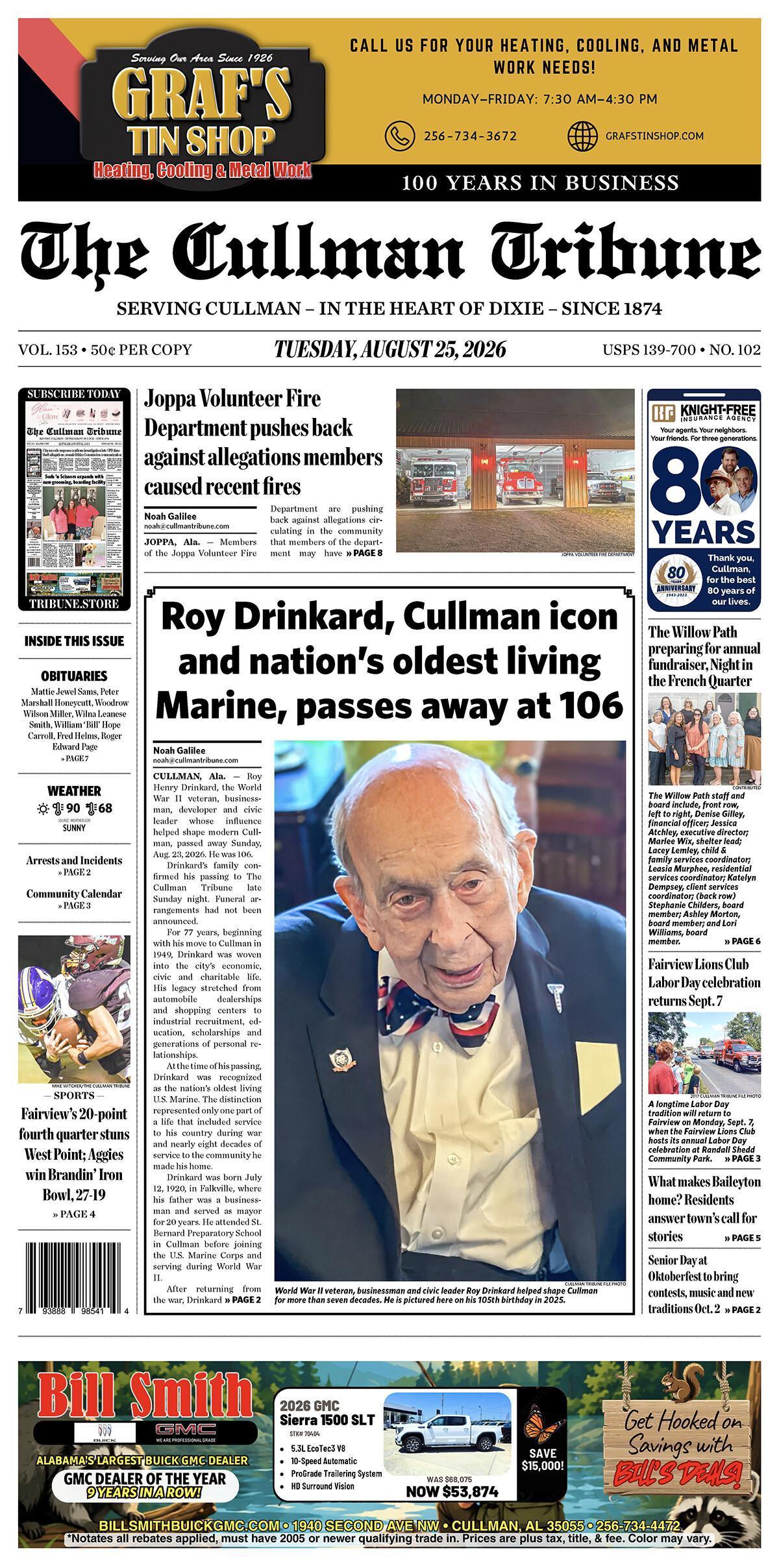 Good Morning Cullman! The 08-25-2026 edition of the Cullman Tribune is now ready to view.