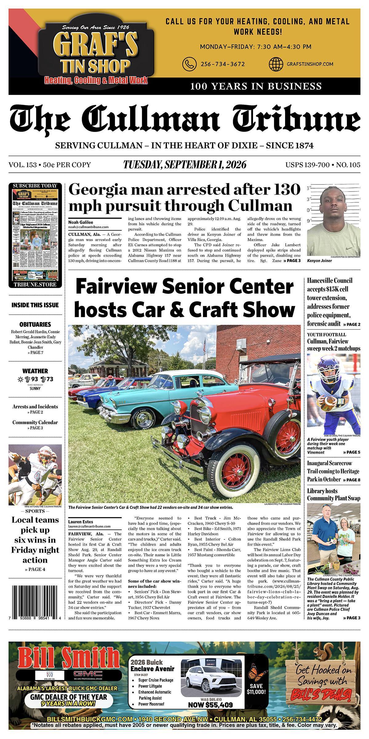 Good Morning Cullman! The 09-01-2026 edition of the Cullman Tribune is now ready to view.