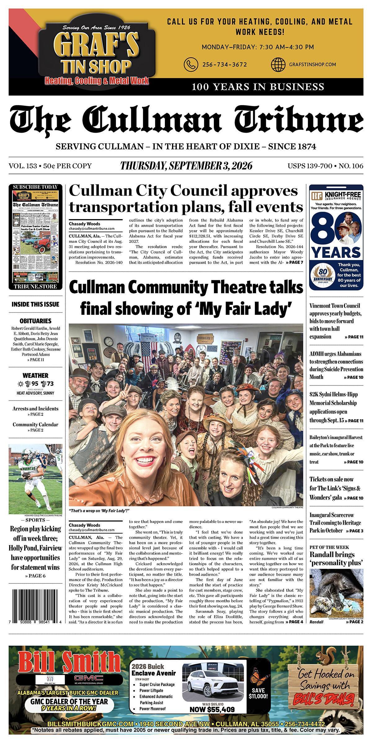 Good Morning Cullman! The 09-03-2026 edition of the Cullman Tribune is now ready to view.