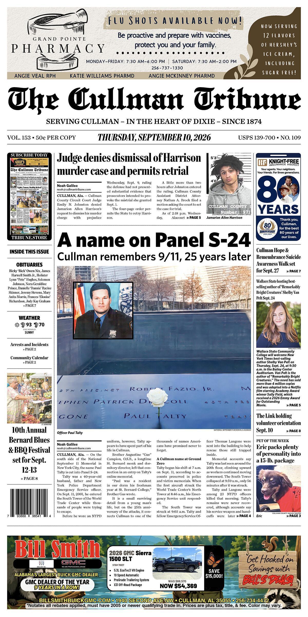Good Morning Cullman! The 09-10-2026 edition of the Cullman Tribune is now ready to view.