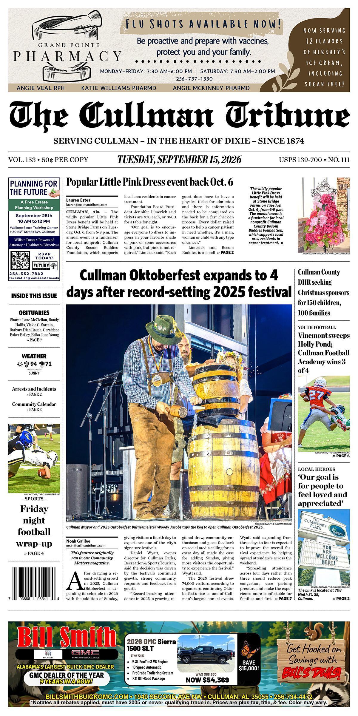 Good Morning Cullman! The 09-15-2026 edition of the Cullman Tribune is now ready to view.