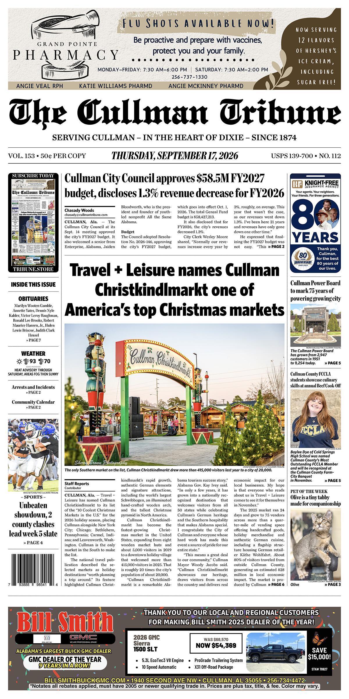 Good Morning Cullman! The 09-17-2026 edition of the Cullman Tribune is now ready to view.