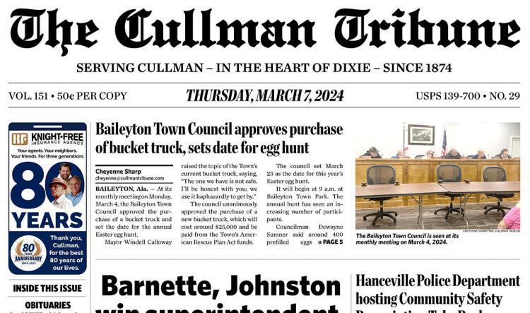 Good Morning Cullman! The 03-07-2024 edition of the Cullman Tribune is now ready to view.