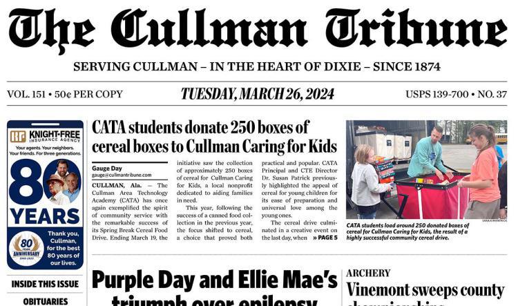 Good Morning Cullman! The 03-26-2024 edition of the Cullman Tribune is now ready to view.