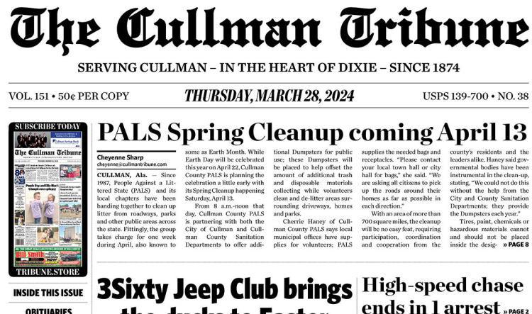 Good Morning Cullman! The 03-28-2024 edition of the Cullman Tribune is now ready to view.