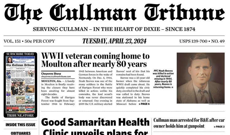 Good Morning Cullman! The 04-23-2024 edition of the Cullman Tribune is now ready to view.
