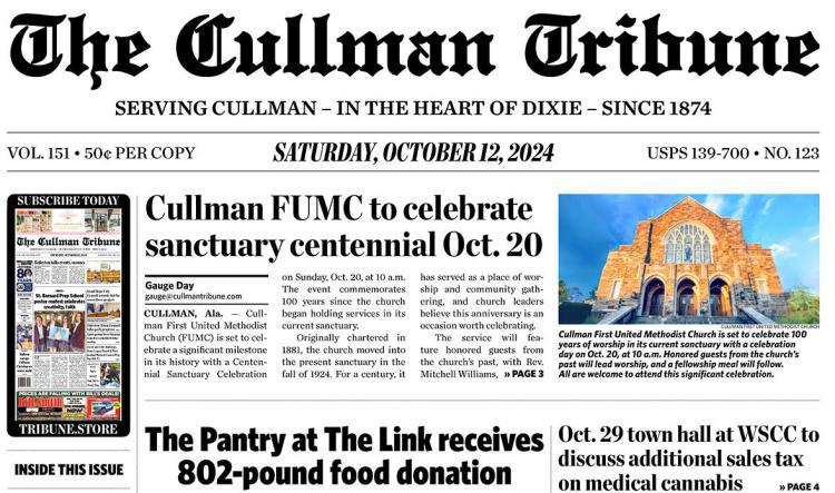 Good Morning Cullman! The 10-12-2024 edition of the Cullman Tribune is now ready to view.