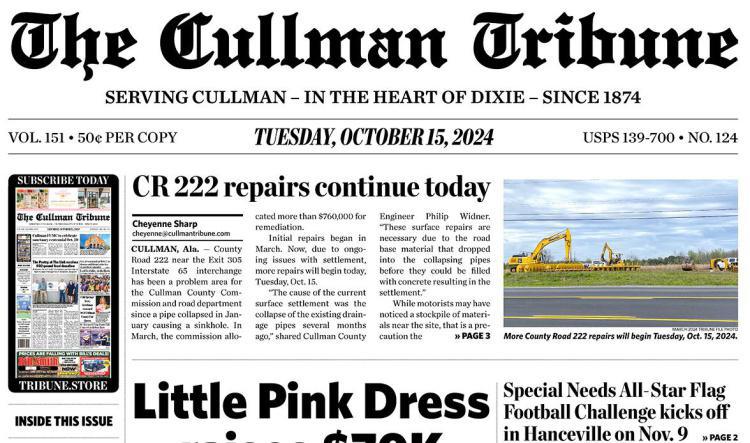 Good Morning Cullman! The 10-15-2024 edition of the Cullman Tribune is now ready to view.