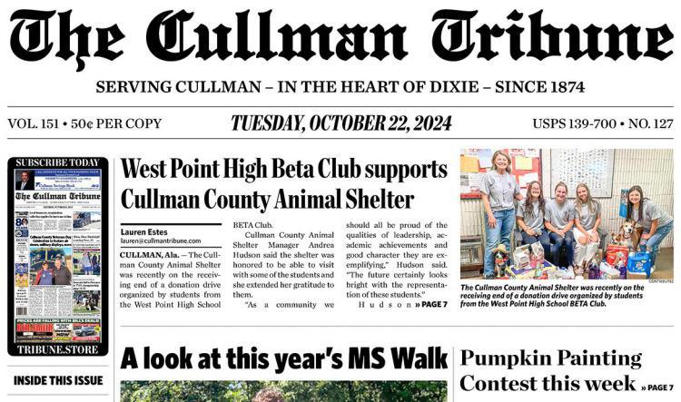 Good Morning Cullman! The 10-22-2024 edition of the Cullman Tribune is now ready to view.