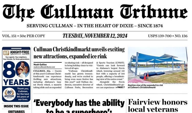 Good Morning Cullman! The 11-12-2024 edition of the Cullman Tribune is now ready to view.