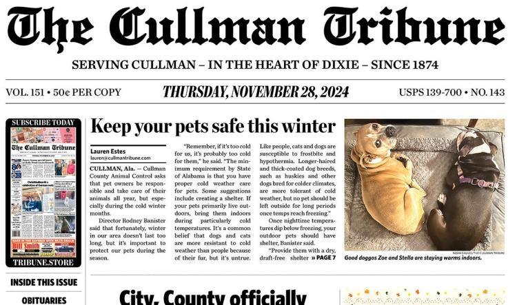 Good Morning Cullman! The 11-28-2024 edition of the Cullman Tribune is now ready to view.