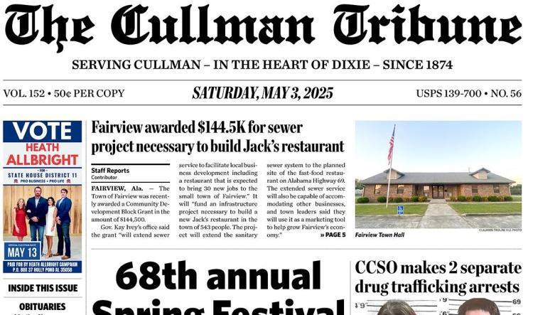 Good Morning Cullman! The 05-03-2025 edition of the Cullman Tribune is now ready to view.