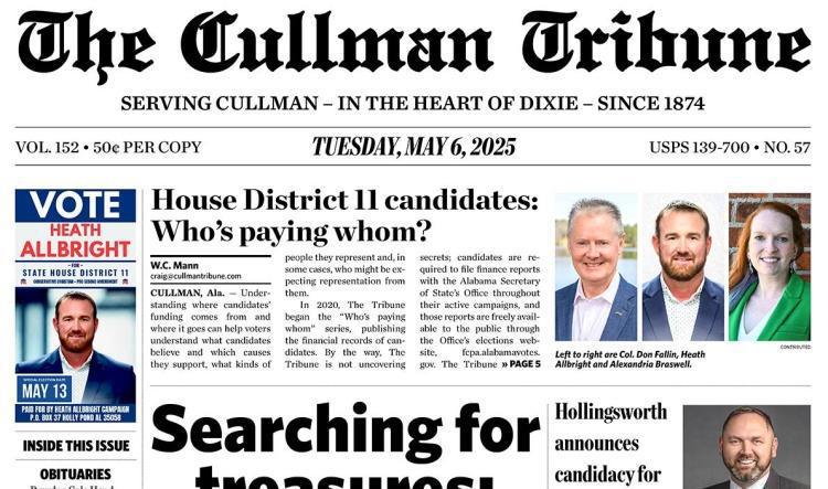 Good Morning Cullman! The 05-06-2025 edition of the Cullman Tribune is now ready to view.