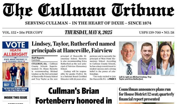Good Morning Cullman! The 05-08-2025 edition of the Cullman Tribune is now ready to view.