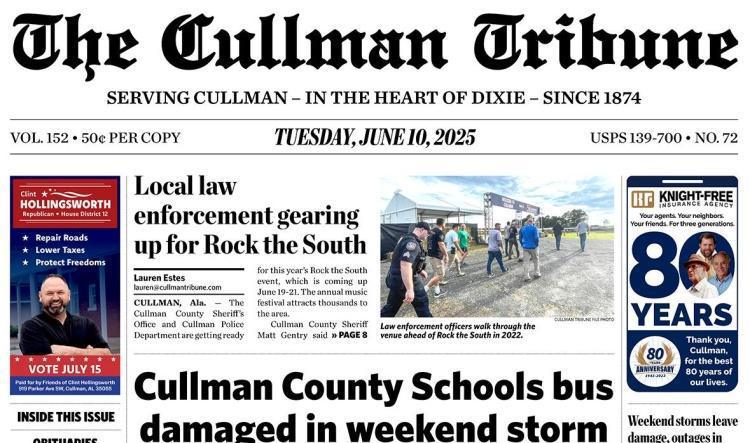 Good Morning Cullman! The 06-10-2025 edition of the Cullman Tribune is now ready to view.