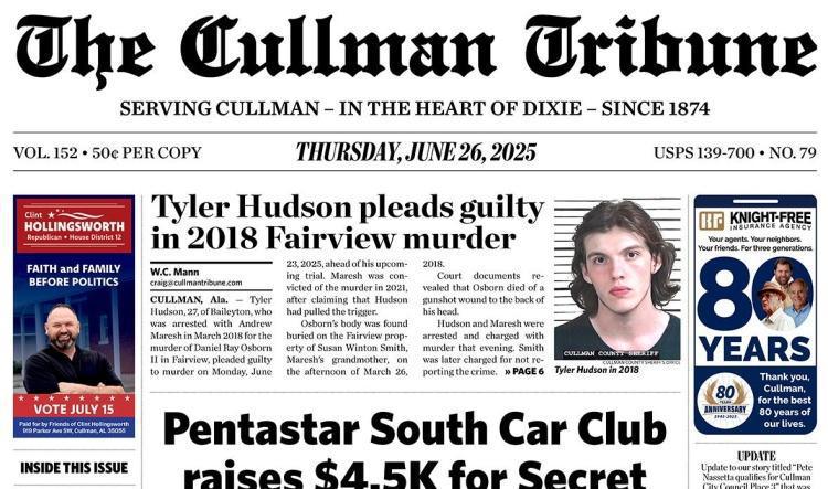 Good Morning Cullman! The 06-26-2025 edition of the Cullman Tribune is now ready to view.