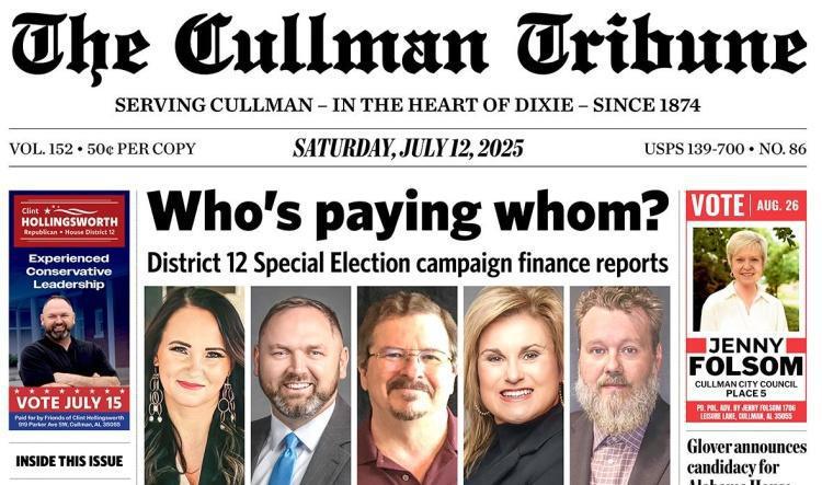 Good Morning Cullman! The 07-12-2025 edition of the Cullman Tribune is now ready to view.