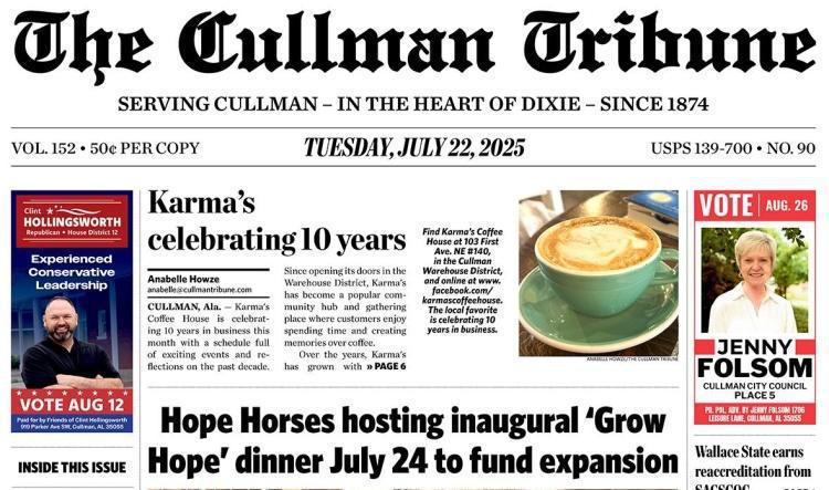 Good Morning Cullman! The 07-22-2025 edition of the Cullman Tribune is now ready to view.