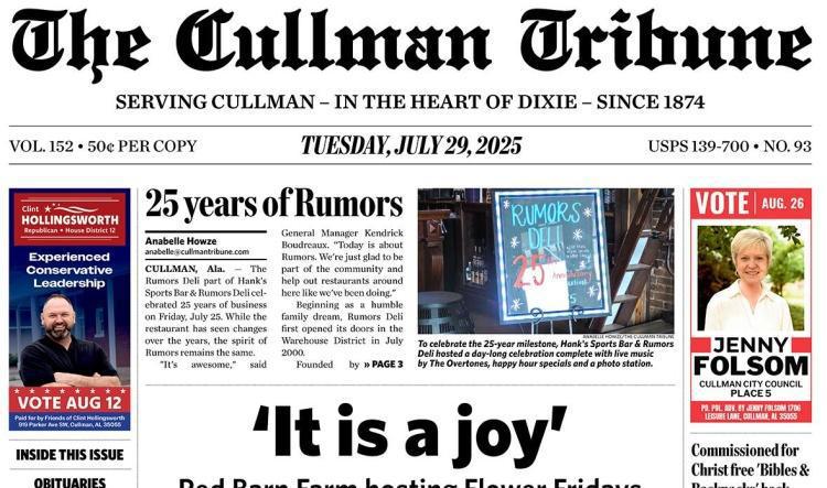Good Morning Cullman! The 07-29-2025 edition of the Cullman Tribune is now ready to view.