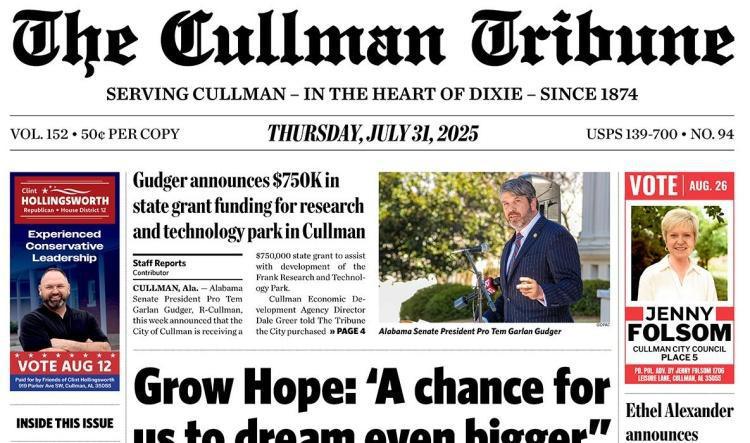 Good Morning Cullman! The 07-31-2025 edition of the Cullman Tribune is now ready to view.