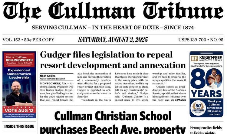Good Morning Cullman! The 08-02-2025 edition of the Cullman Tribune is now ready to view.