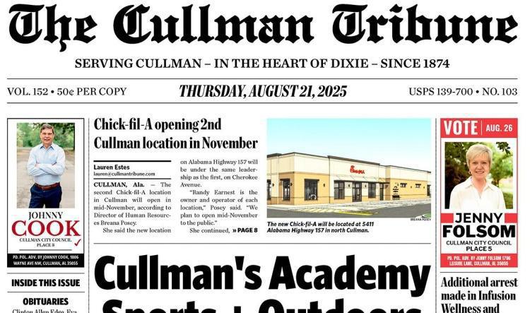 Good Morning Cullman! The 08-21-2025 edition of the Cullman Tribune is now ready to view.