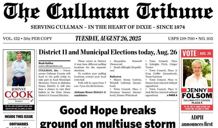 Good Morning Cullman! The 08-26-2025 edition of the Cullman Tribune is now ready to view.