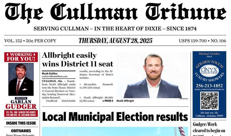 Good Morning Cullman! The 08-28-2025 edition of the Cullman Tribune is now ready to view.