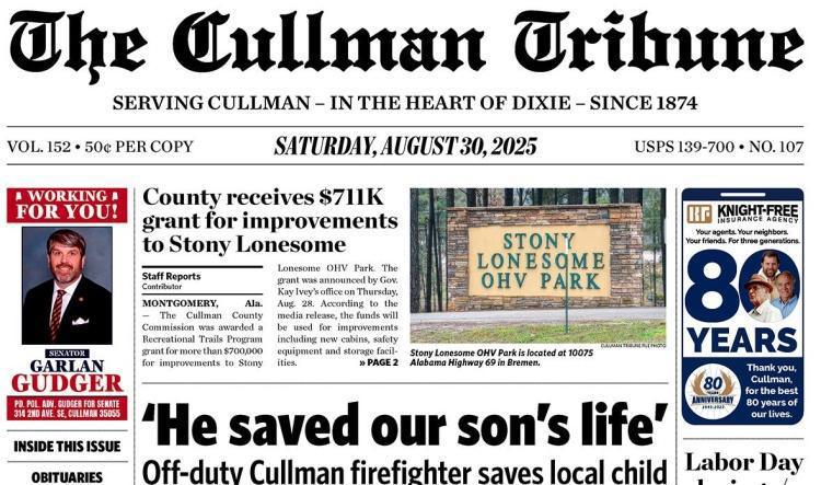 Good Morning Cullman! The 08-30-2025 edition of the Cullman Tribune is now ready to view.