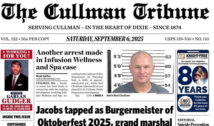 Good Morning Cullman! The 09-06-2025 edition of the Cullman Tribune is now ready to view.