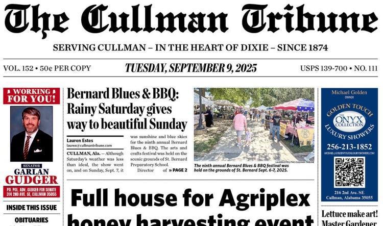Good Morning Cullman! The 09-09-2025 edition of the Cullman Tribune is now ready to view.