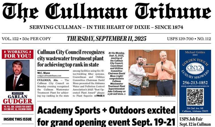 Good Morning Cullman! The 09-11-2025 edition of the Cullman Tribune is now ready to view.
