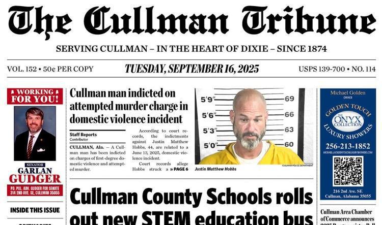Good Morning Cullman! The 09-16-2025 edition of the Cullman Tribune is now ready to view.