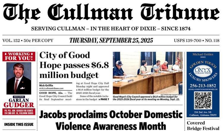 Good Morning Cullman! The 09-25-2025 edition of the Cullman Tribune is now ready to view.